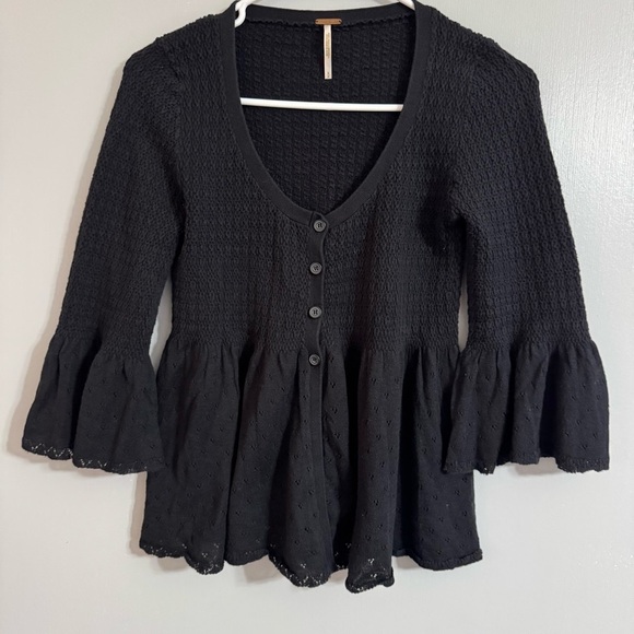 Free People Black Cardigan Style Blouse Size Small - Picture 2 of 10